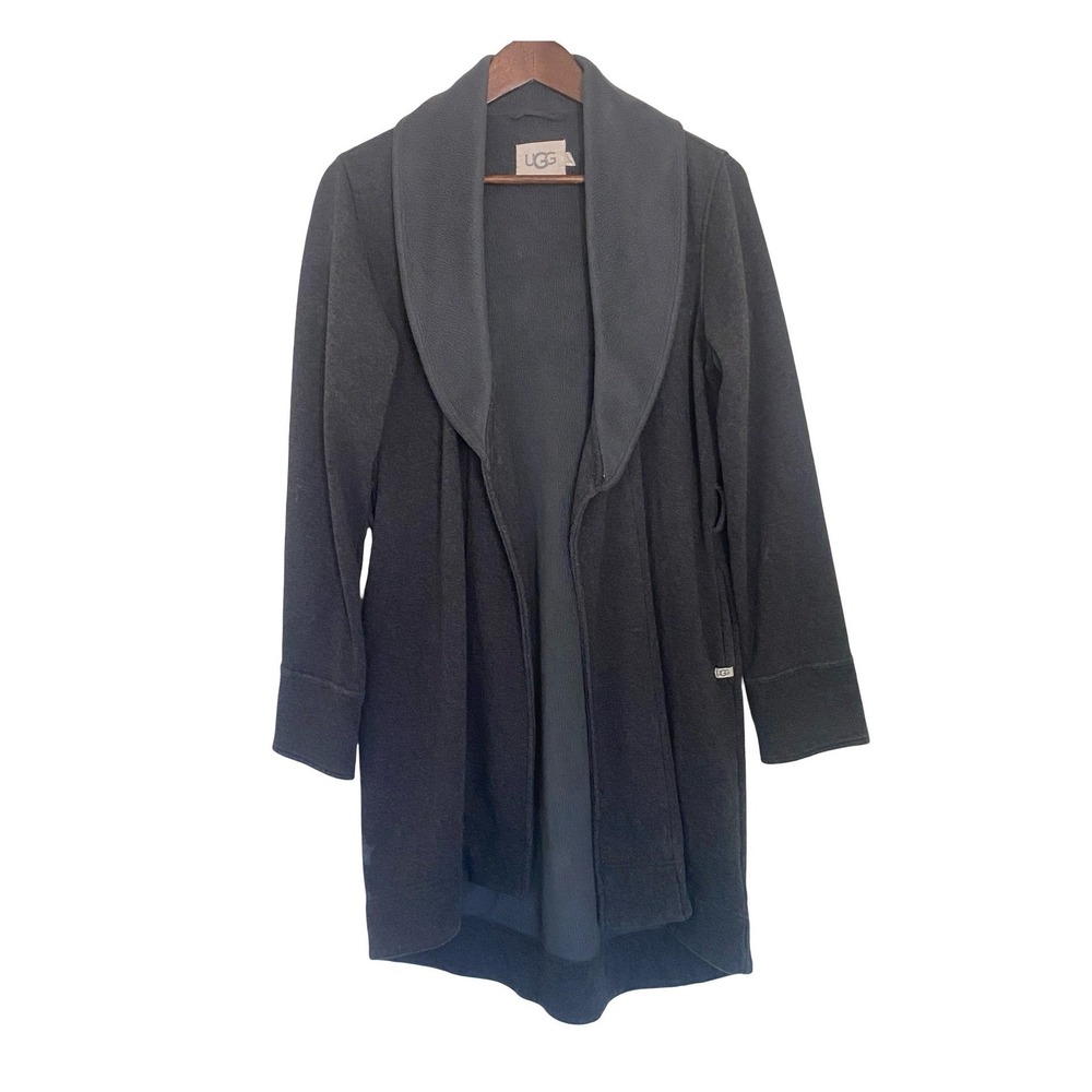UGG Duffield Women Robe M Charcoal Shawl Collar Open Front Fleece Lined Pocket